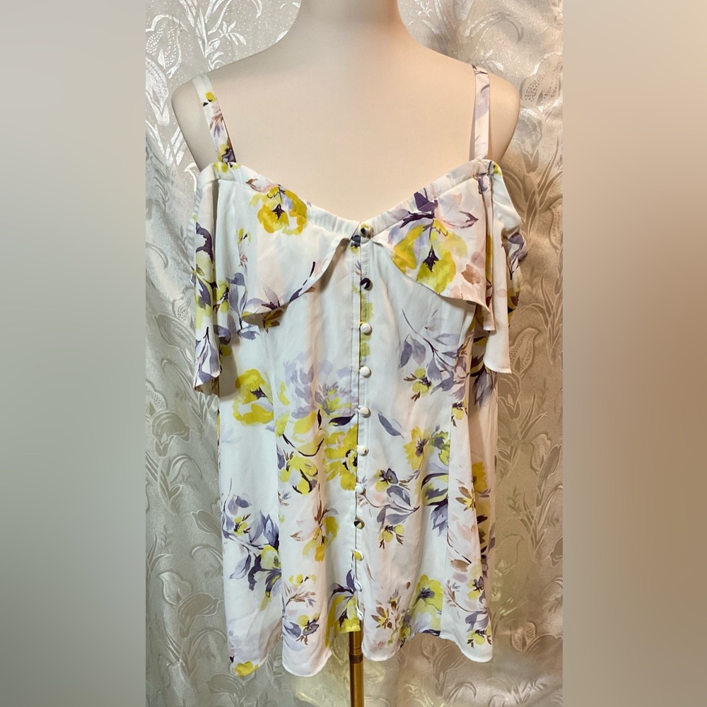 TORRID Yellow White Floral Cold Shoulder Top